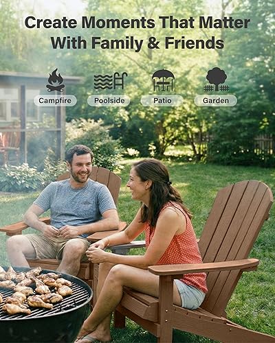 Miniatura 7 de YEFU Silla Adirondack resistente a la intemperie de plástico con textura que imita la madera, de poliestireno de alto impacto, para adultos y