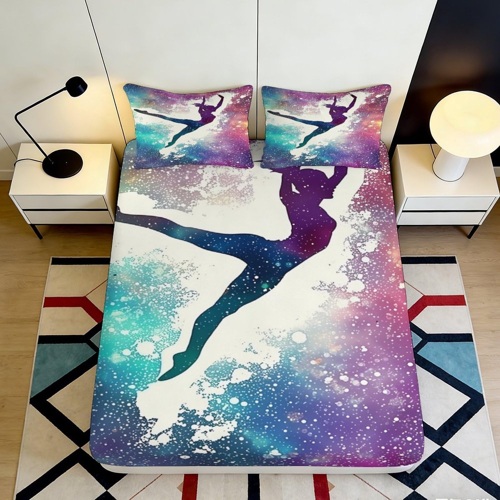 Pnayamiorkfel Style-3 3D Printed Ballet Silhouette Fitted Sheet Microfiber Soft Gradient Galaxy Mattress Cover Bedroom Decor 90X200x25cm