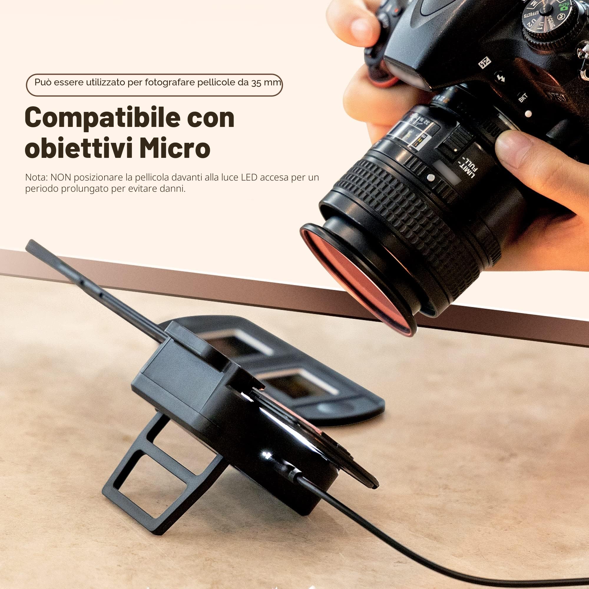 JJC Adattatore per Digitalizzazione di Pellicole con Set di luci a LED Converti Pellicola Negativa da 35 mm e Diapositiva in JPEG Digitale, Lampada LED USB a 10 Livelli di Luminosità