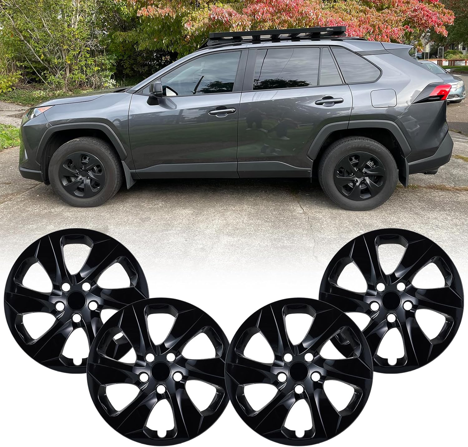17 inch Hubcap Wheel Covers Compatible for 2019-2024 Toyota RAV4, Durable ABS Plastic Rim Covers (Set of 4), Fit for 19-24 RAV4 17" Standard Wheels - Snap On Tire Cover Replacement