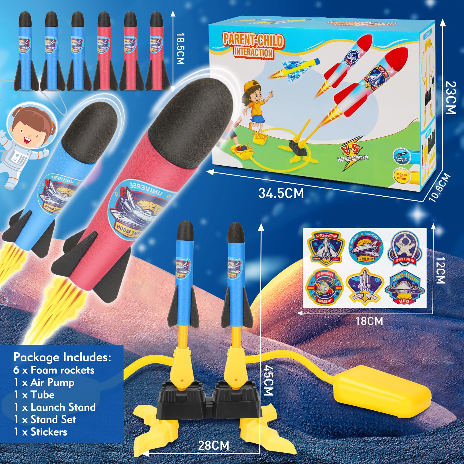 Lot de 6 lanceurs de fusées en mousse à double joueur, jouet de fusée de jardin pour enfants 3-4 ans
