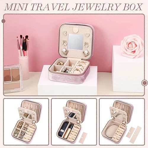 Miniatura 4 de Yinkin Joyero de viaje portátil de 6 piezas, caja de regalo de dama de honor, joyero de terciopelo, pequeño organizador de joyas de viaje, mini