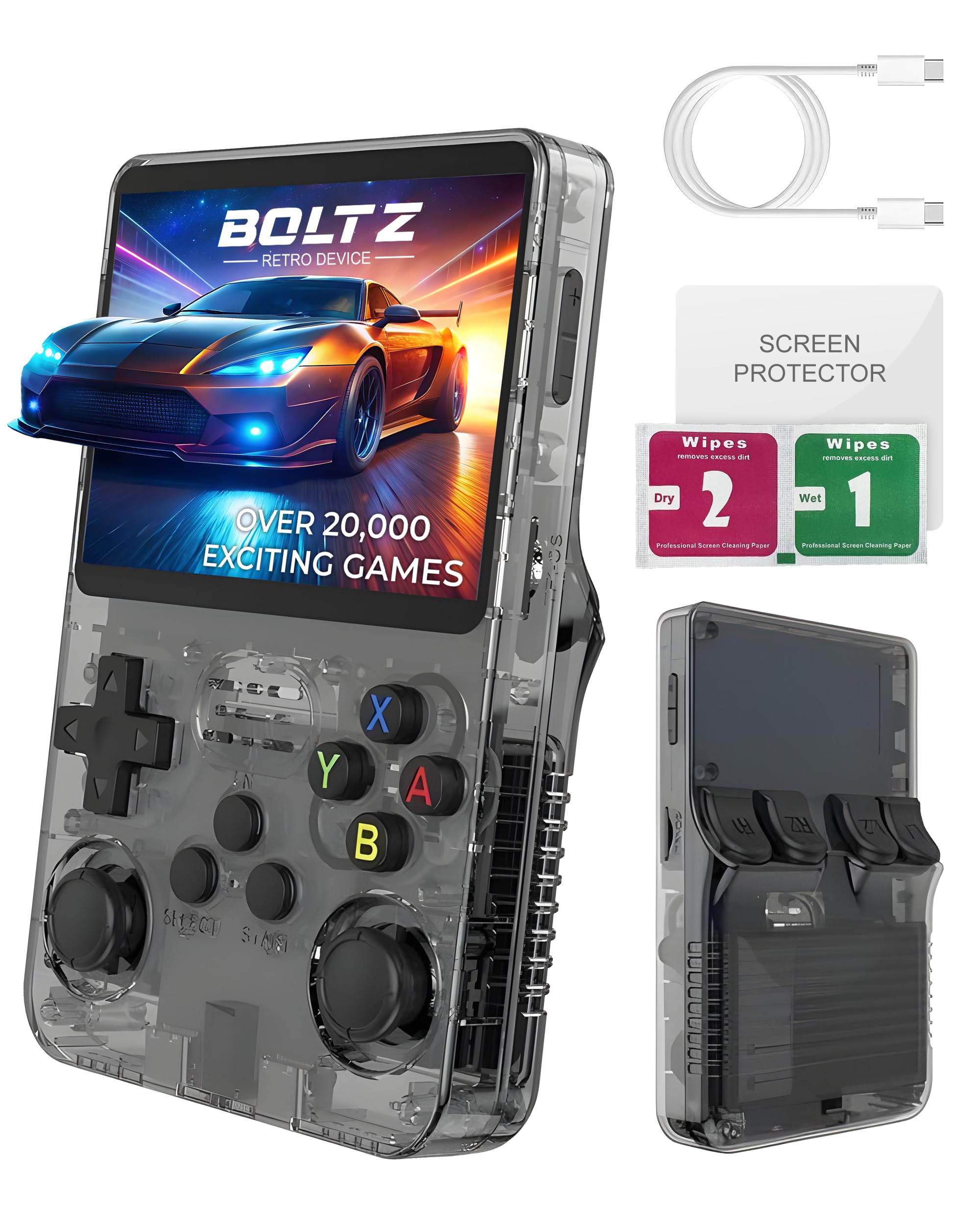 Boltz Retro Handheld Game Console with 20,503 Built-in Games, 3.75" IPS Screen Portable Retro Gaming Console RK3326 Quad-Core Emulator System, Dual