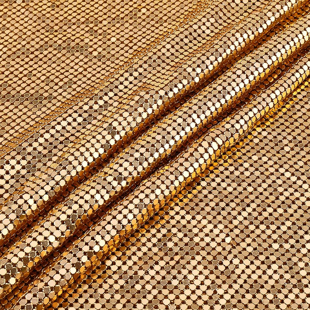 FINGERINSPIRE 45 x 150 cm, tejido de malla de aluminio dorado ancho, tejido decorativo de malla de perlas para proyectos de joyas, tejido rectangular brillante metálico para manualidades con parte