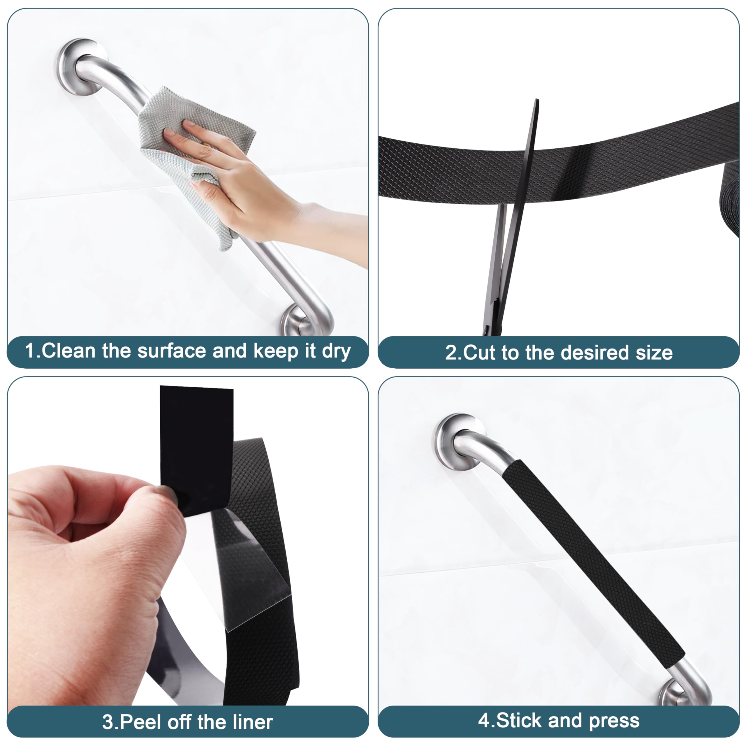 Nastro Antiscivolo in Gomma, Impermeabile Ultrasottile Nastro di Sicurezza Antiscivolo con Texture ad alto attrito per Attrezzi, Maniglie, Progetti fai da te (Nero, 2.5 cm x 5 m)