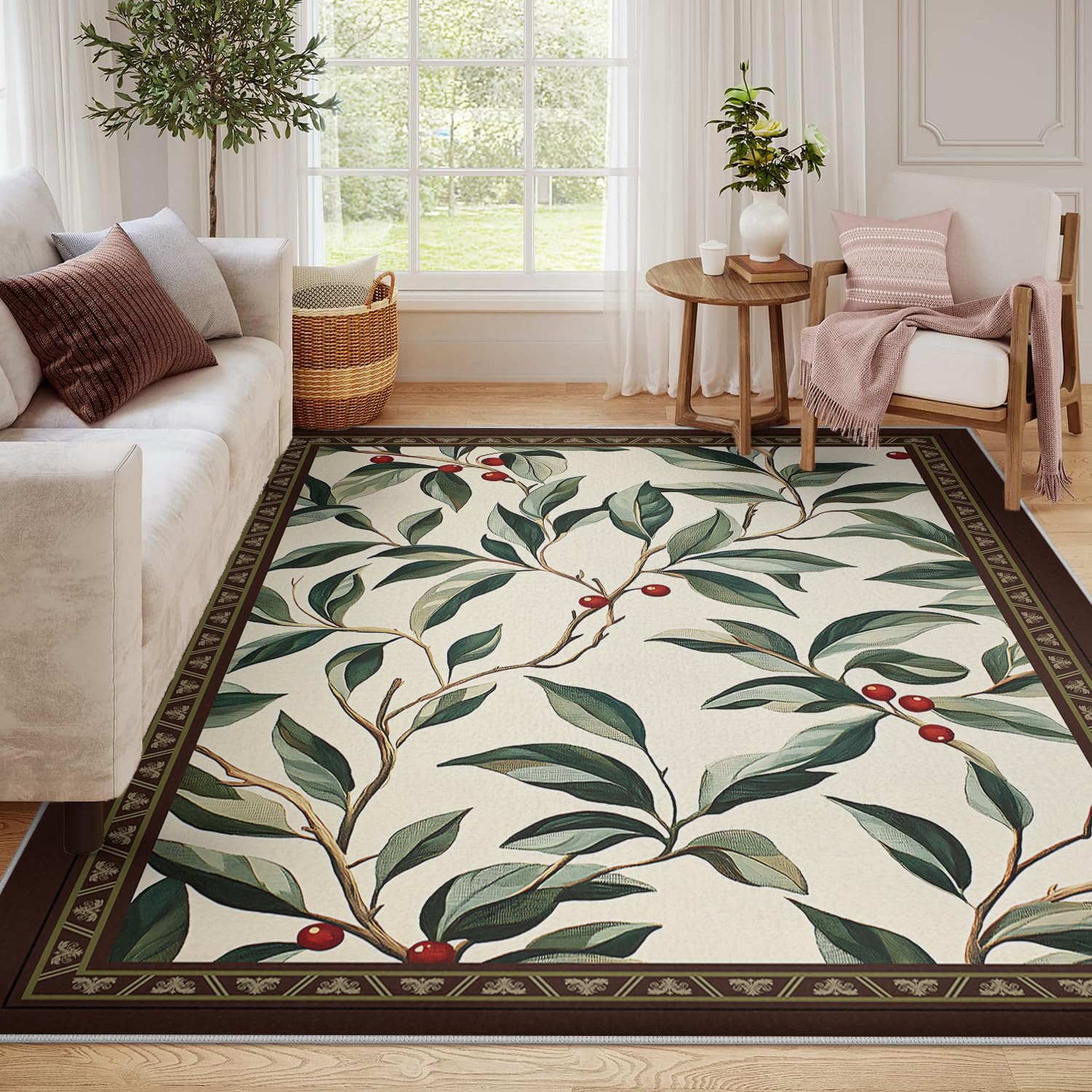 100x150 Tapis Feuilles botaniques Design Moderne Lavable