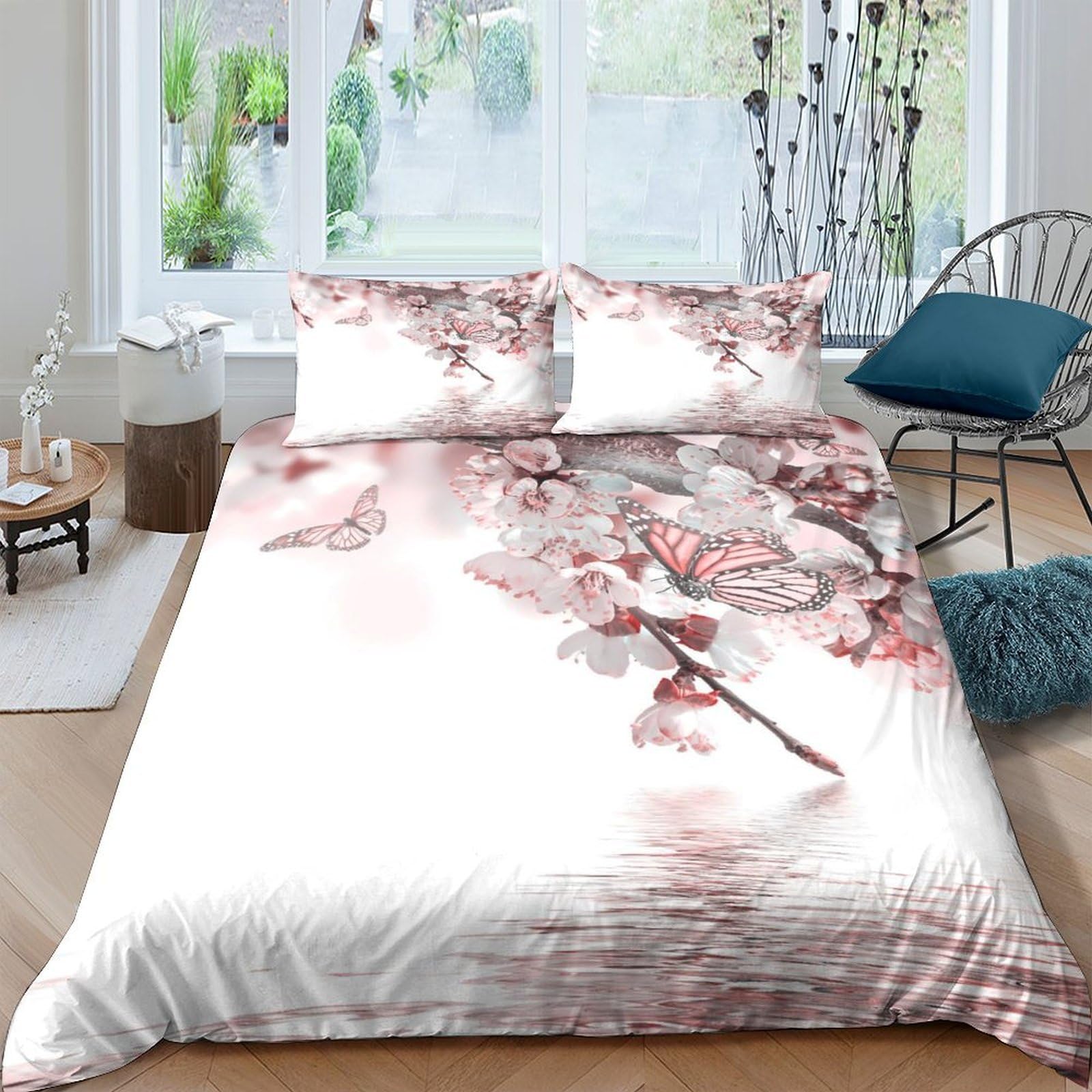Ctjqhvkz Style-2 3D Printed Pink Blossom Fitted Sheet Microfiber Soft Decor White Floral Mattress Cover Bedroom Dorm Single（135X200cm）