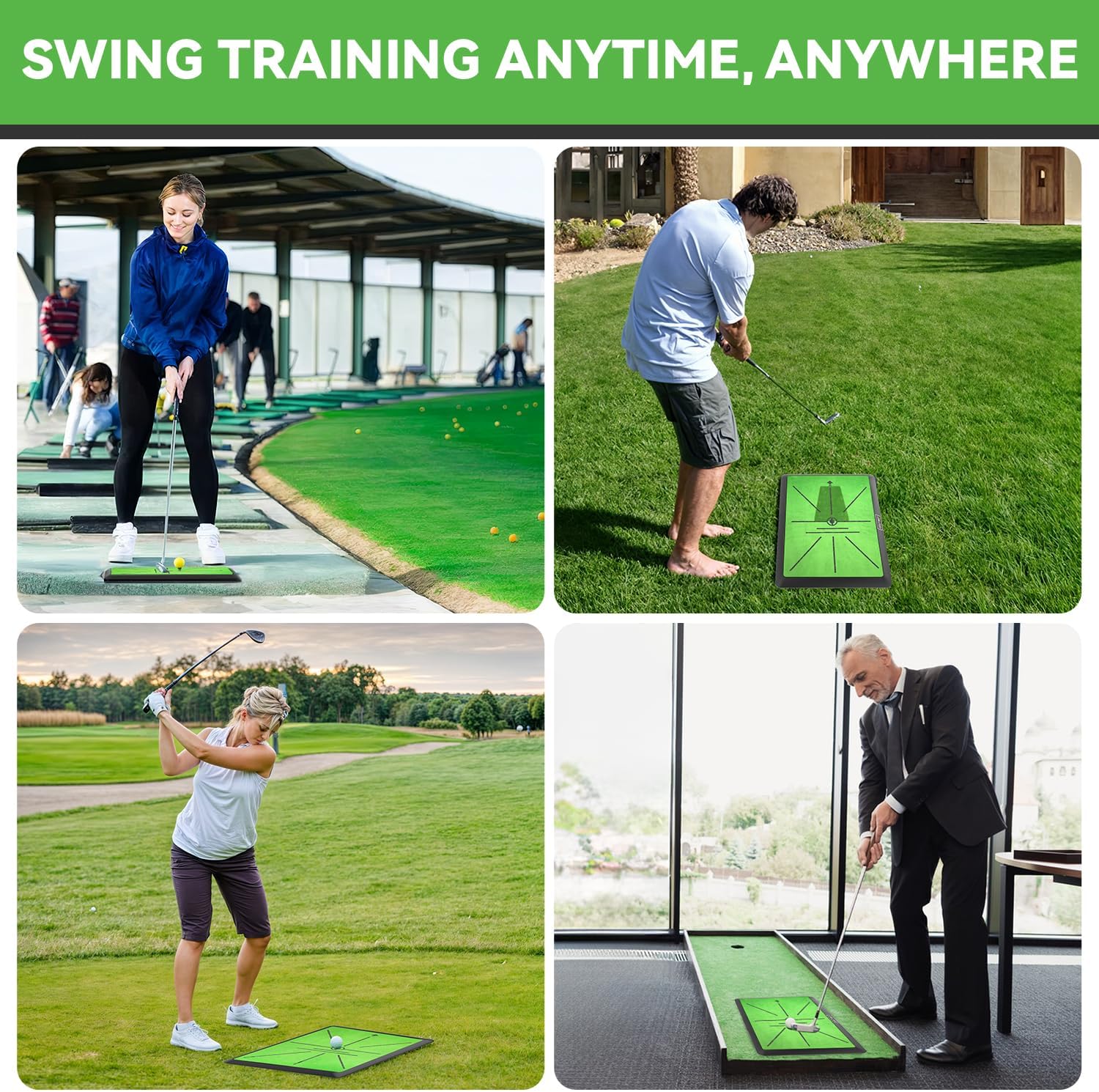 Golf Mat, Practice Outdoor Indoor for Training Chipping Show Swing Path, Hitting Turf Mat with Rubber Backing,Golf Accessories,Gifts for Men/Dad/Husband