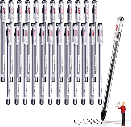 XFasten Bolígrafos de punta extra fina de 0.015 in, paquete de 24 bolígrafos de tinta de gel de estilo japonés negro, flujo de tinta suave, sin