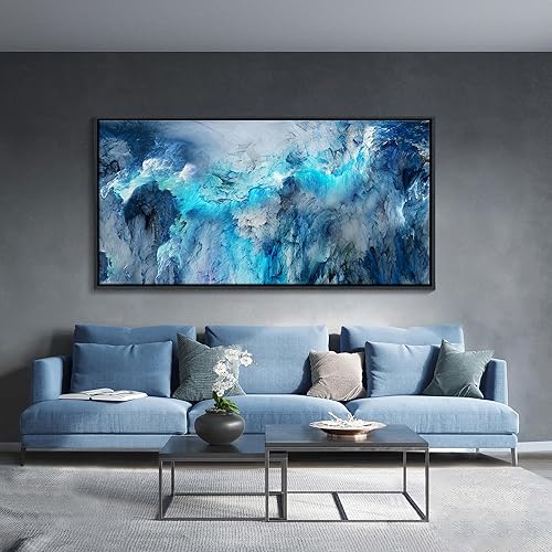 Mofutinpo Large Abstract Canvas Art | Framed Modern Contemporary Wall Decor for Living Room, Bedroom, and Office | Blue Abstract Wall Pictures| Home