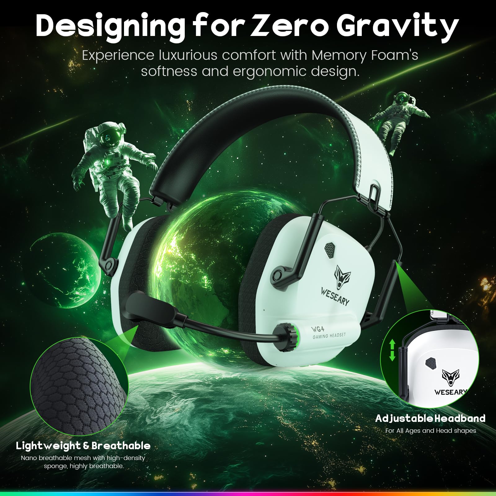 WESEARY WG4 Casque Gaming sans Fil, 2,4 GHz Casque Bluetooth sans Fil avec Micro pour PS5, PS4, PC, Switch, Mac, Mobile, Casque Gaming Pliable avec Son Stéréo, Batterie de 45h