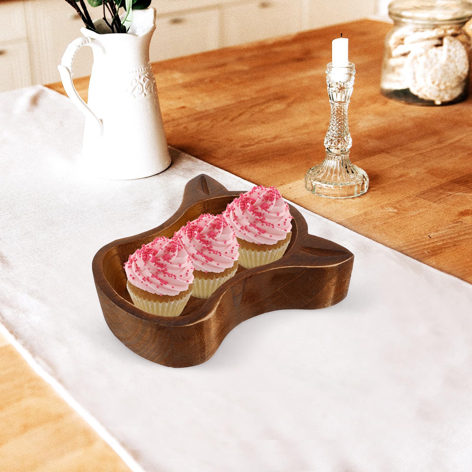 Ciotola in Legno a Forma di Resistente e Riutilizzabile e Vassoio da Tè per e Snack per Decorazione Casa
