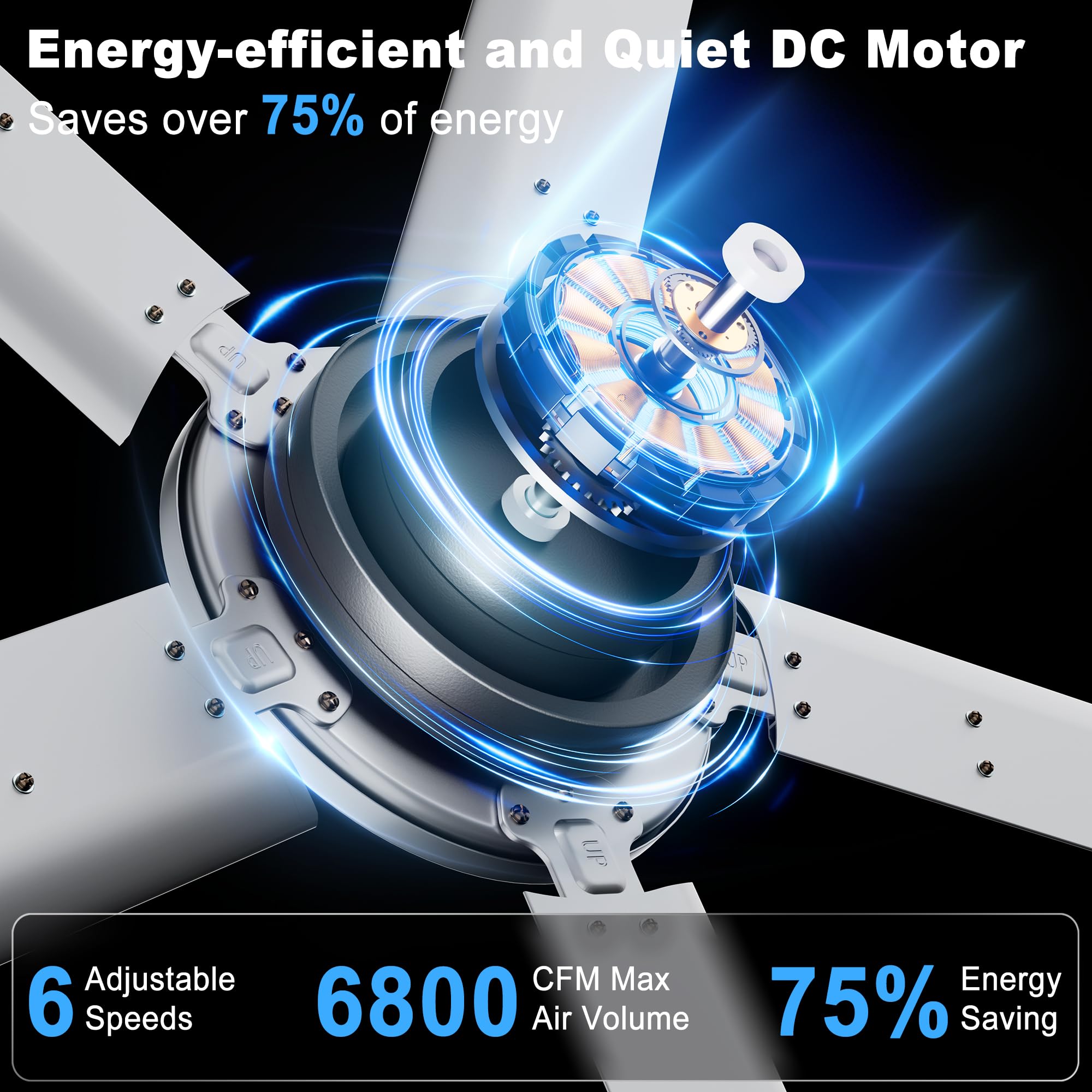 Ohniyou 152 cm Deckenventilator Ohne Licht – Großer Industrieller Deckenventilatoren Mit Fernbedienung & App-Steuerung, 5 Aluminiumflügel, Leiser DC-Motor Für Terrasse, Wohnzimmer, Garage, Silber