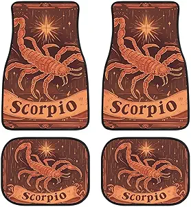 Scorpio Zodiac Sign Fashion Car Floor Mats Set of 4 Non-Slip Waterproof Universal Fit Carpet Decor Accessories