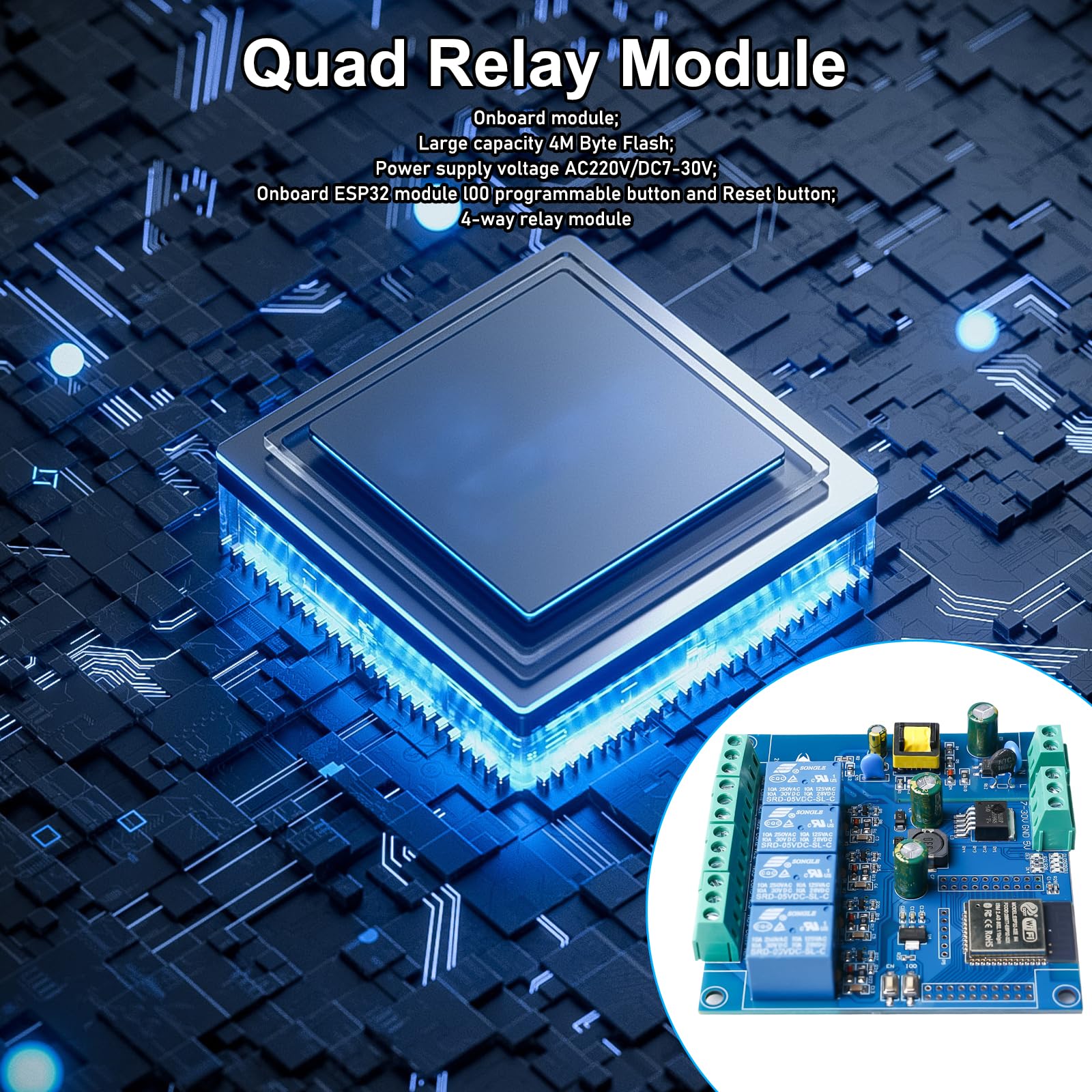 ESP Modulo relè a 4 canali con ESP-32 WiFi Bluetooth, DC5-30V/AC220V, scheda di sviluppo per progetti fai da te Smart Home & IoT, facile programmazione con Arduino IDE