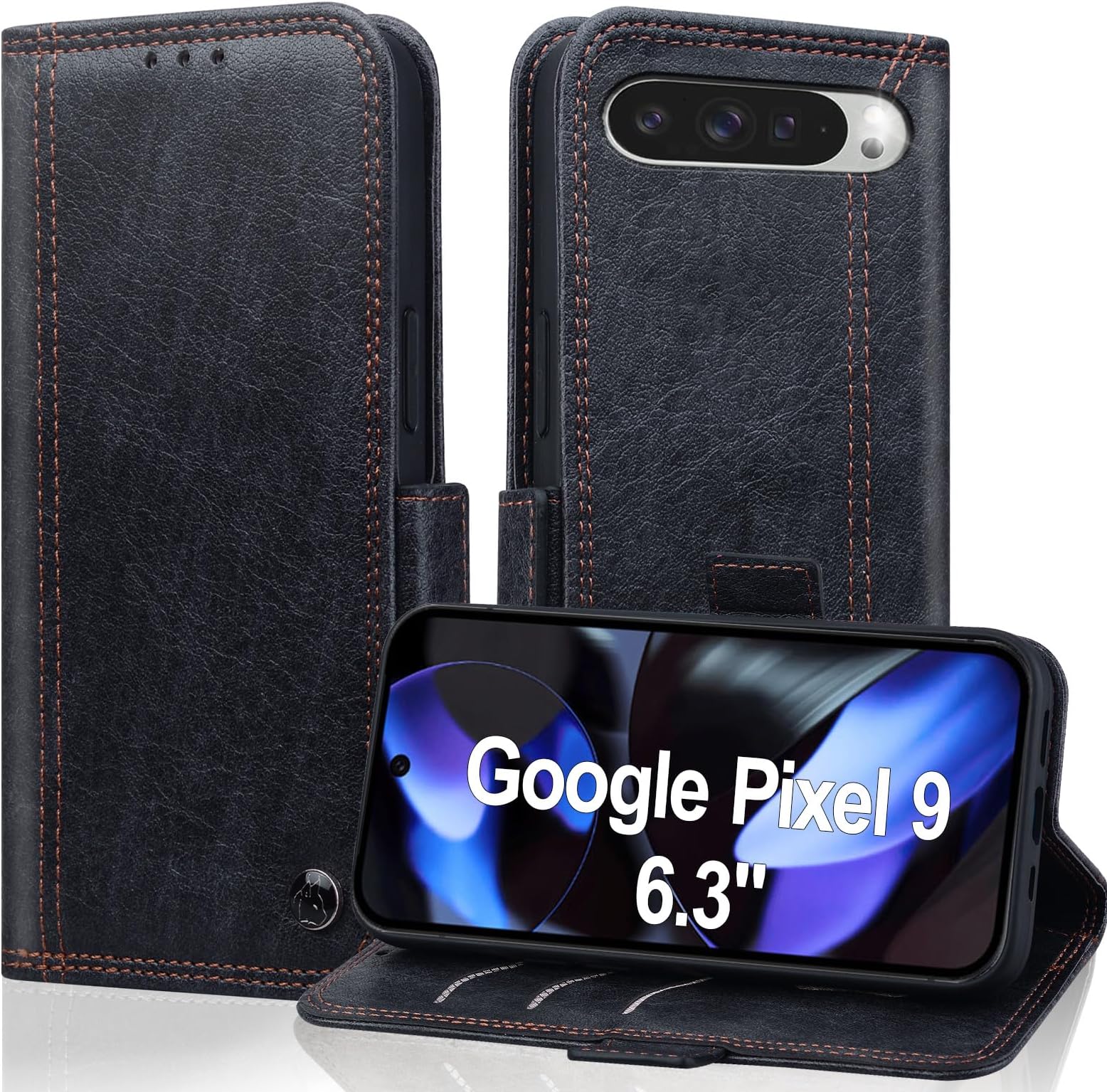 Wallet Case for Google Pixel 9 / Pixel 9 Pro 6.3 inch 5G PU Leather Folio Cover for Pixel 9 Pro 6.3" RFID Blocking with Credit Card Holder Pixel 9 Magnetic Phone Case - Black