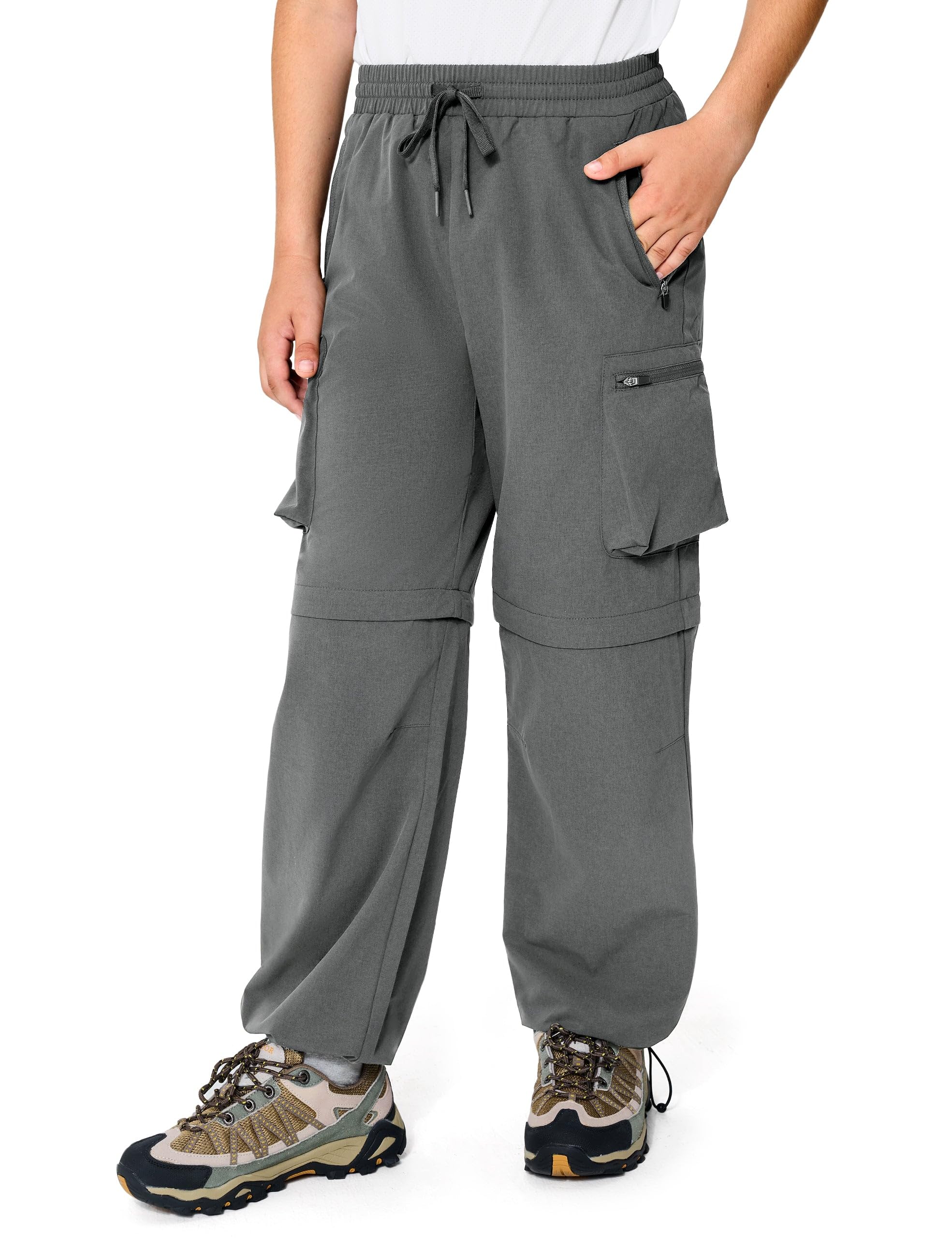 FitsT4 Sports Pantalones de senderismo para niños y jóvenes, 2 en 1, con cremallera, pantalones de senderismo, ligeros, elásticos, con bolsillo con cremallera