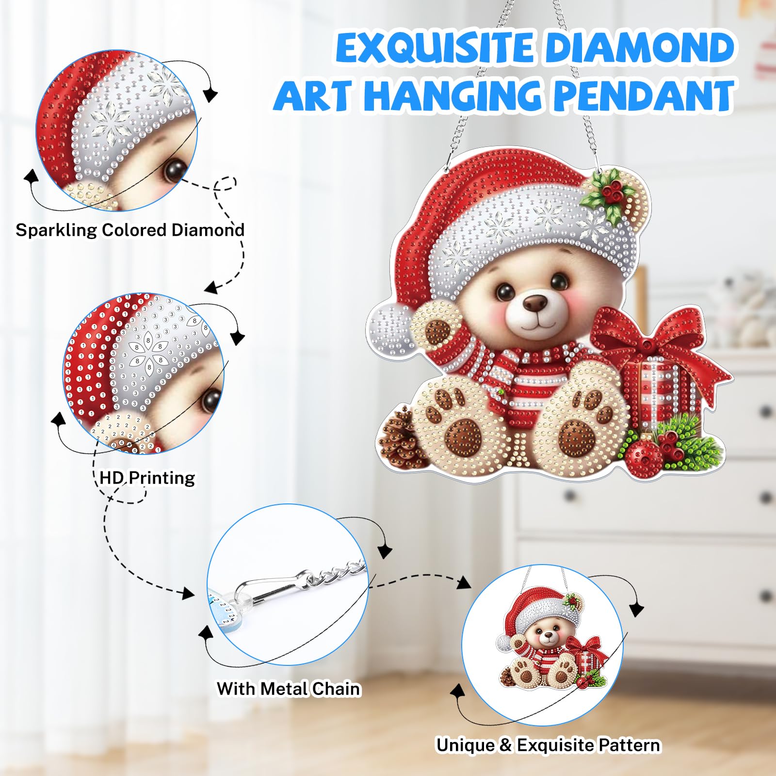 Lxmsja Christmas Diamond Art Hanging Ornaments with Chain - Image 3