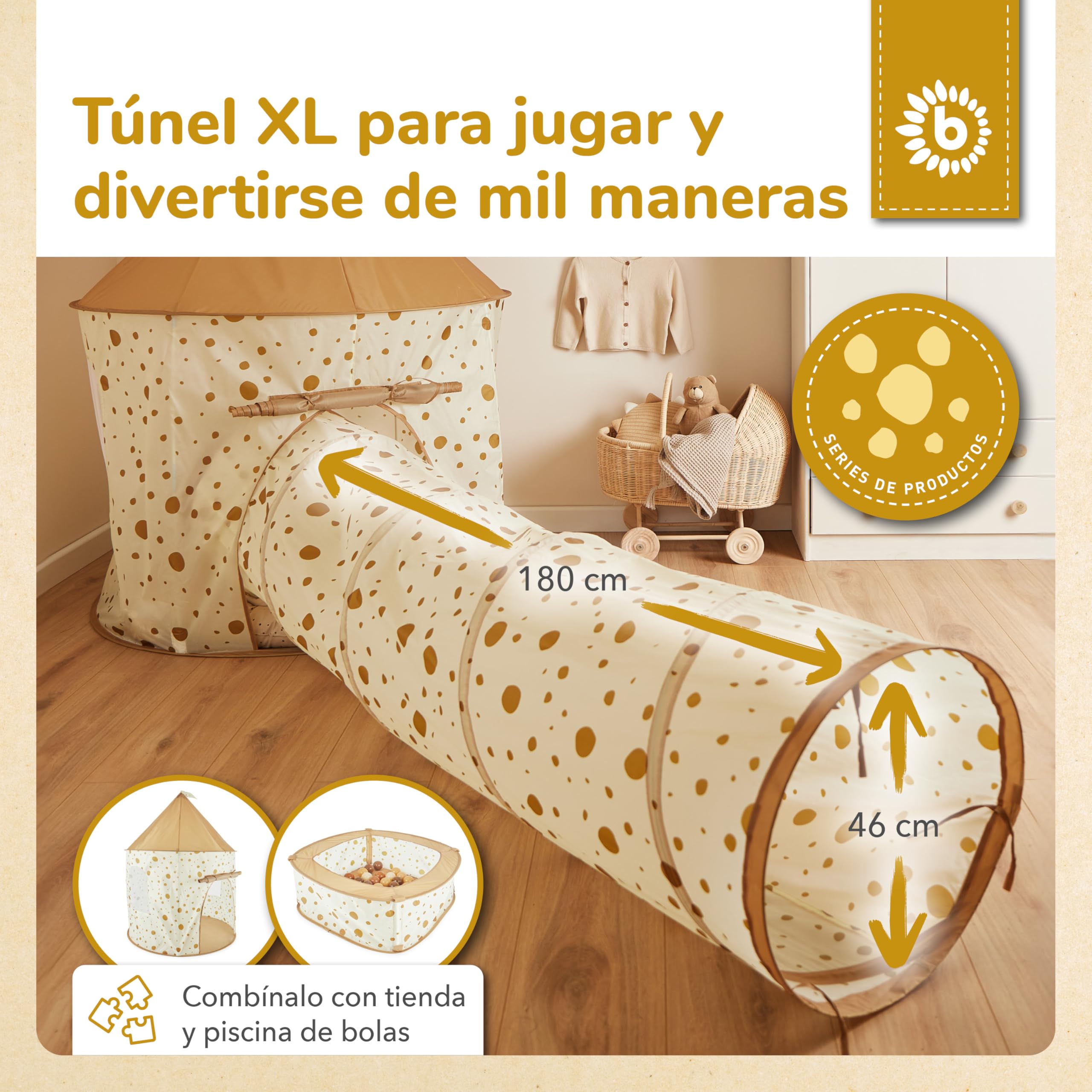 Bieco XXL Túnel Gateable Dots | 180 x 46 cm | Tunel de Juego para Crianzas | Parque Infantil Exterior con Piscina