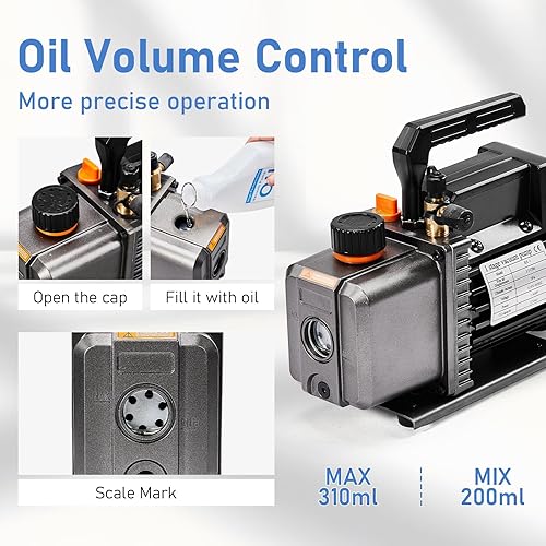 Miniatura 4 de Bomba de vacío HVAC de una sola etapa de 3.5 CFM 14 HP 110V para sistemas R134a R12 R22 R410a R502, bomba de vacío de CA automática para recarga de
