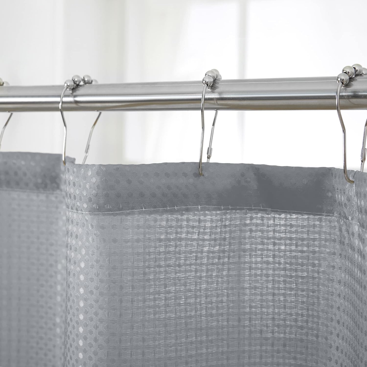 15 Piece Bathroom Shower Curtain set with matching Memory Foam Bath rugs. 2 Solid Grey Beige Color Modern Design None-Slip Bath Mats Includes12 Roller Ball Hooks Style Carrie (Gray)