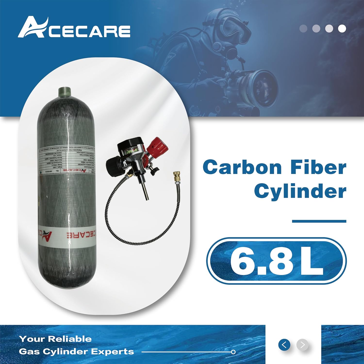 Acecare 6.8L/416Cu in CE Approved 300bar Carbon Fiber Charging System Cylinder for PCP Paintball Air Rifle