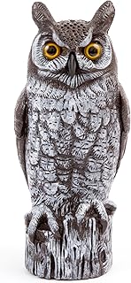 Dalen Fake Owl Decoy to Scare Birds Away from Gardens, Rooftops, and Patios - Scarecrow - Safe and Humane, 16" Great Horned Owl
