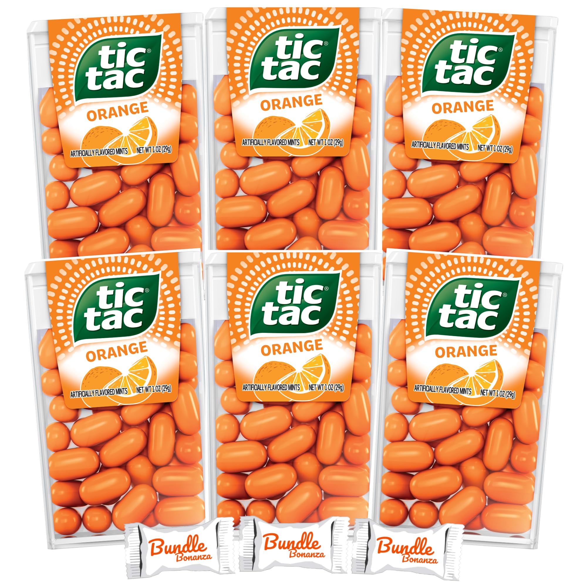 Tic Tac ORANGE Flavored Mints, 1oz (6 Pack) W/Bundle Bonanza Candy