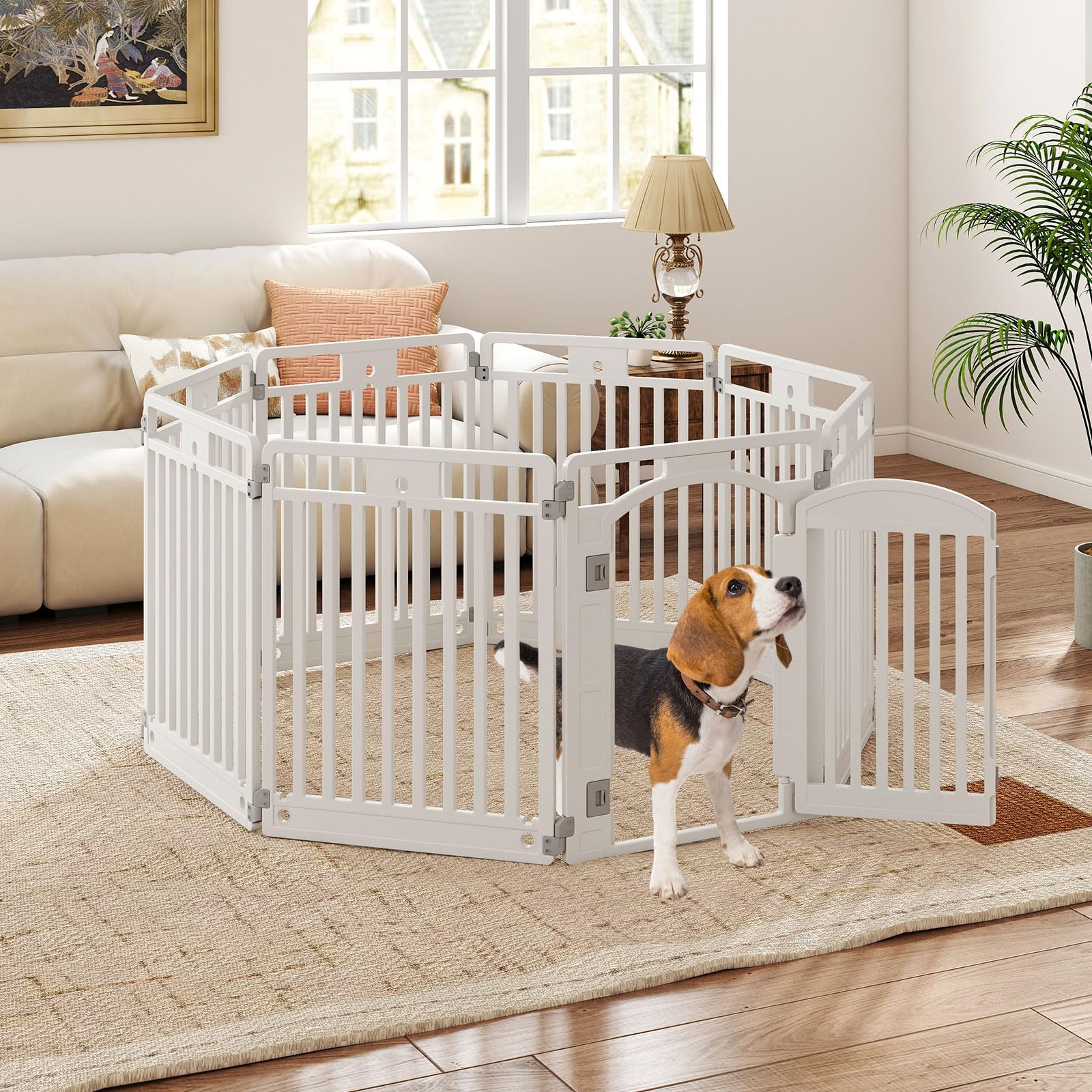 GYMAX Recinto per Animali Domestici, Parco per Cani Modulabile e Portatile con Porta Bloccabile, Interno & Esterno, Facile da Pulire, Uso Versatile con Ventose e Picchetti, 128x128x80 CM