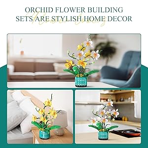 Under the Baubles Orchid Flower Building Set for Adults - Artificial Orchid Bonsai for Dinner Table Centerpieces & Home Decor - Creative Gift for Mother's Day, Anniversary, Birthday