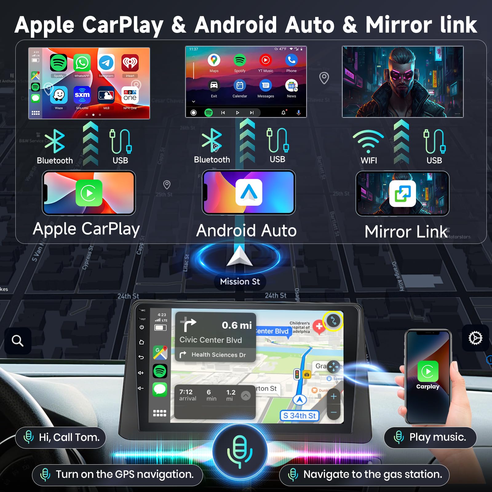 Hodozzy 6G+128G 8-Core Autoradio per Opel Mokka 1 2012-2016/Buick Encore 2013-2015 Android Autoradio Bluetooth GPS, 9 Pollici Touchscreen Radio con CarPlay Android Auto Wireless, WiFi DSP, FM RDS
