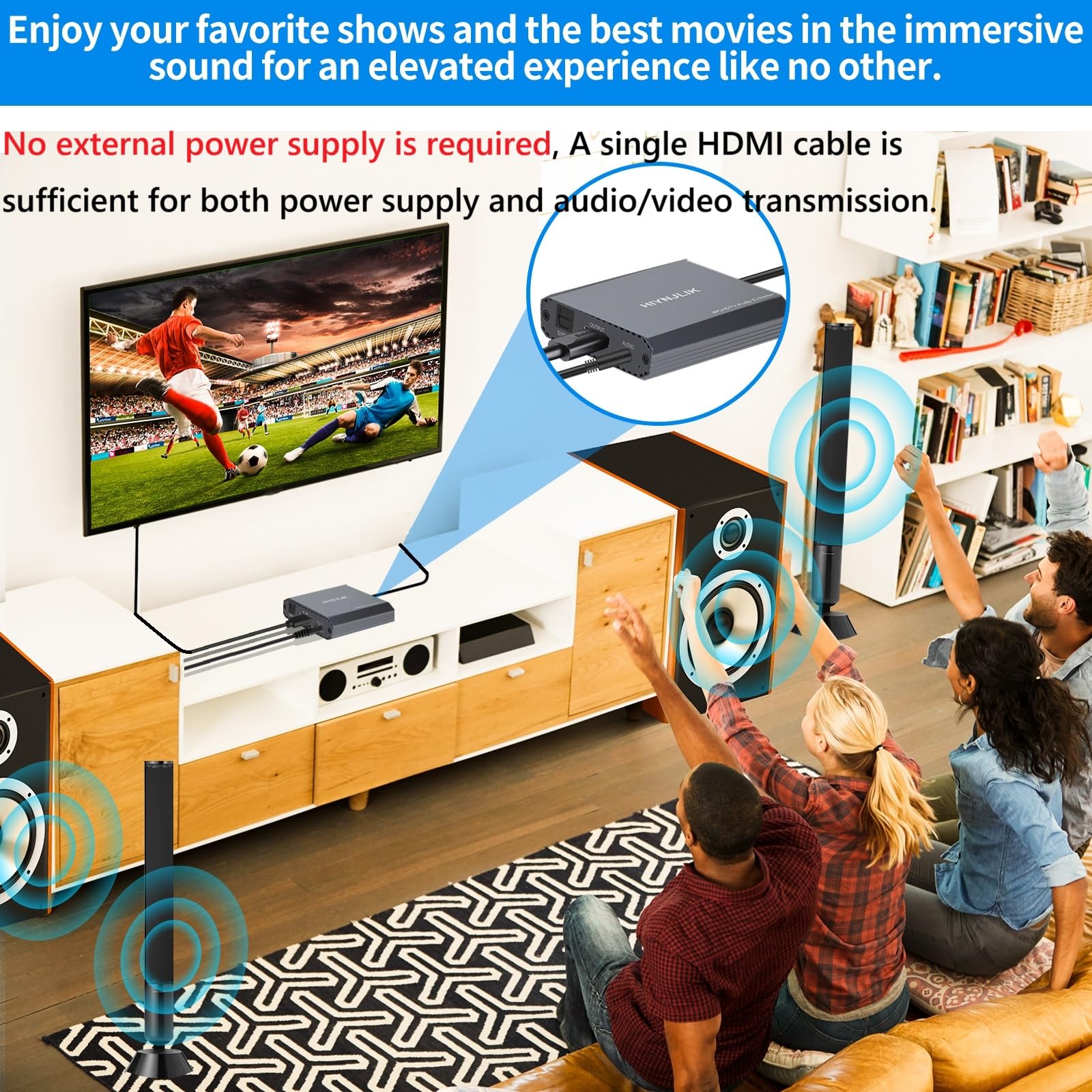 Extractor de audio HDMI 4K60 HDMI a óptico de 3,5 mm AUX adaptador de audio divisor convertidor compatible con HDCP Digital DTS 5.1 PCM