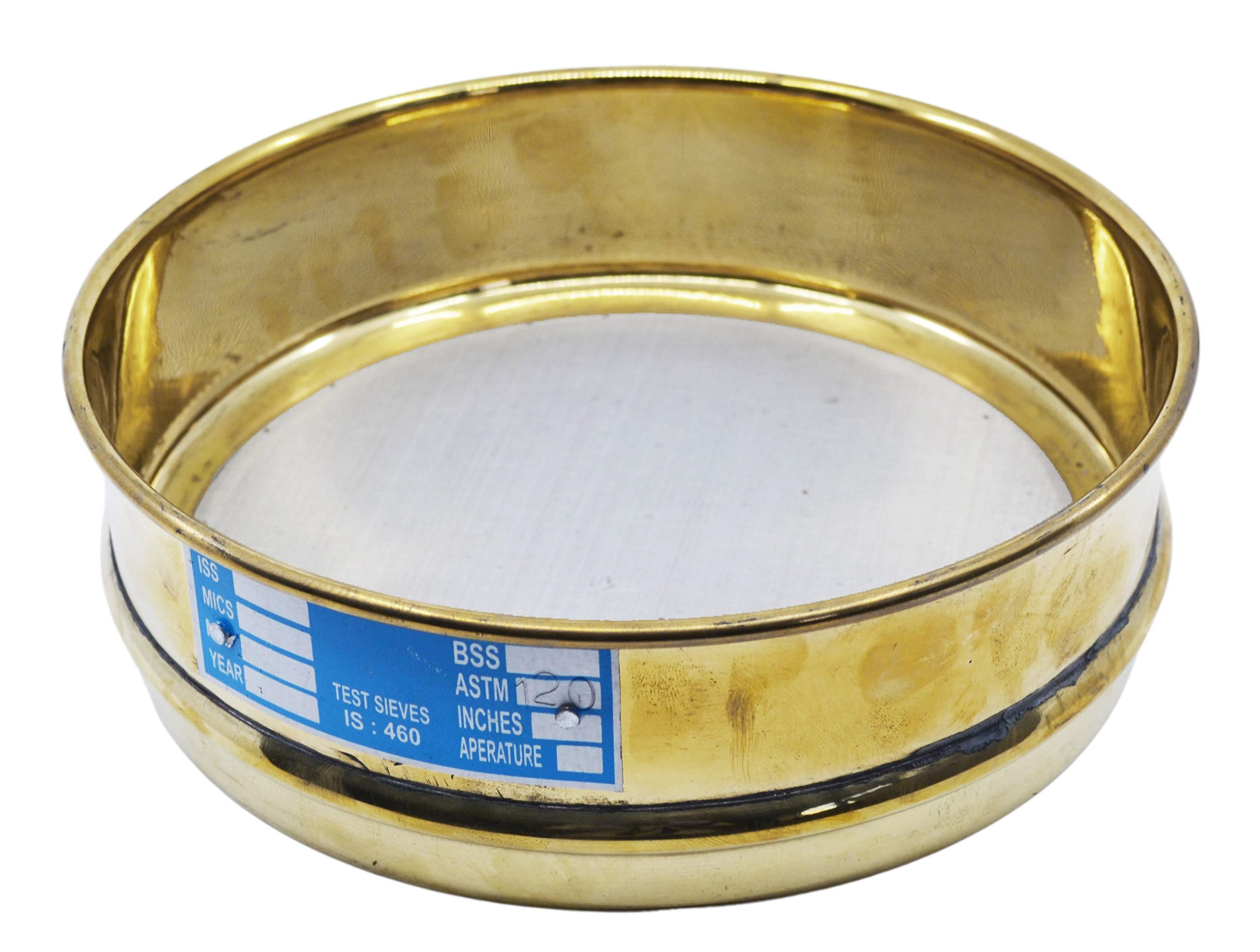EISCO Test Sieve, 8 Inch - Full Height ASTM No. 120 (125µm) Brass Frame with Stainless Steel Wire Mesh- Eisco Labs