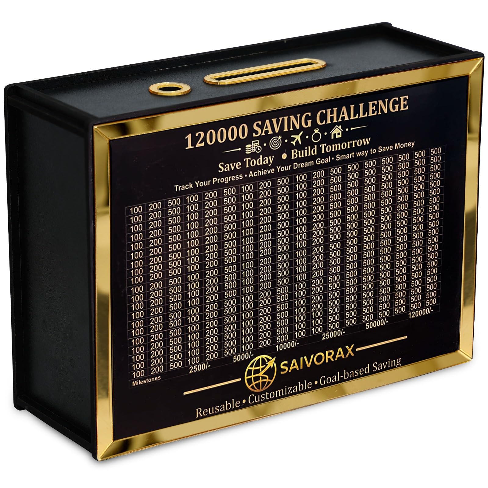 SAIVORAX Premium 1.2 Lakh Money Saving Box for Adults & Kids – Wooden Money Box (Gullak) Saving Challenge with Tracker & Marker | Reusable Money Bank Piggy Bank for Cash Savings