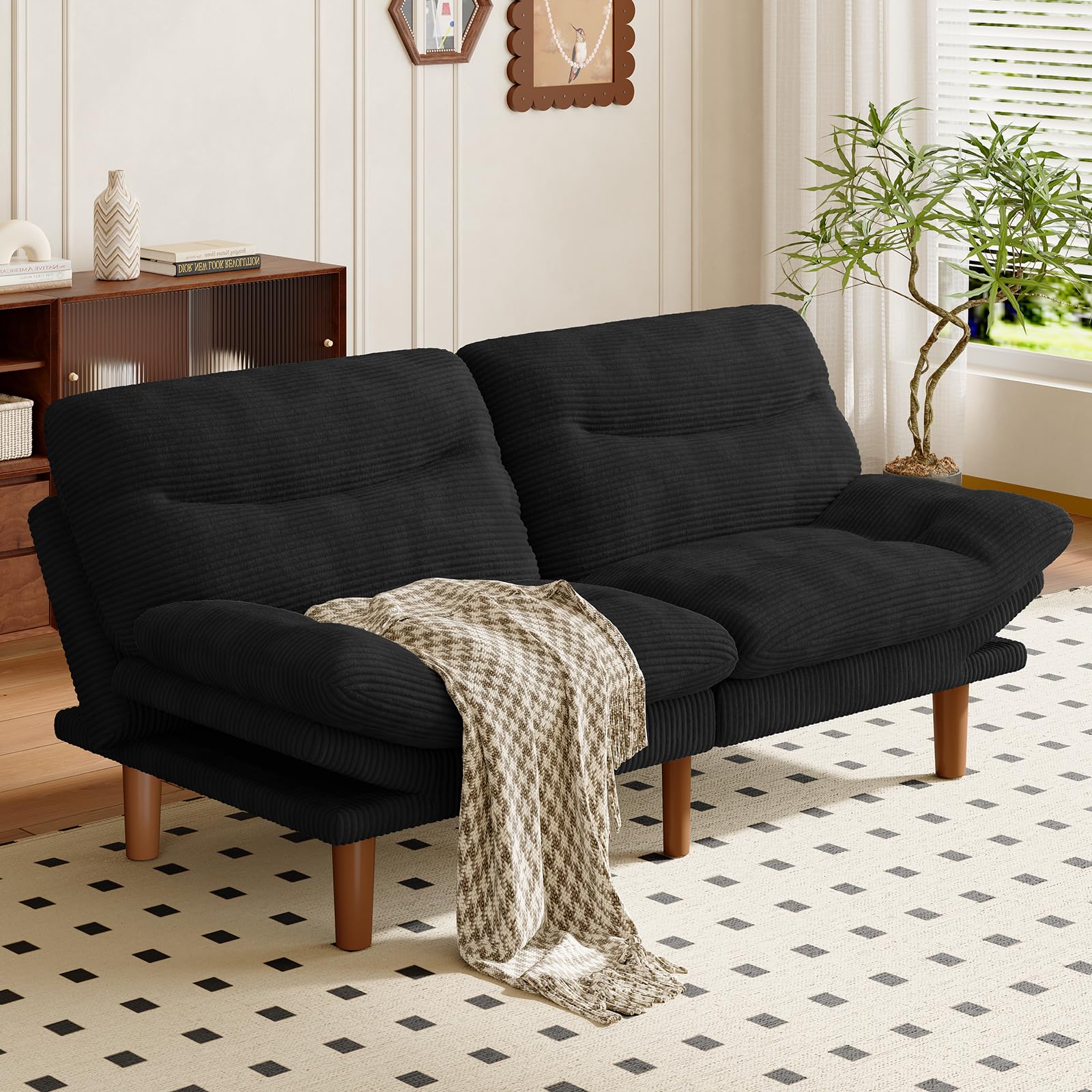 Amada 66" Convertible Futon Sofa Bed Corduroy Loveseat