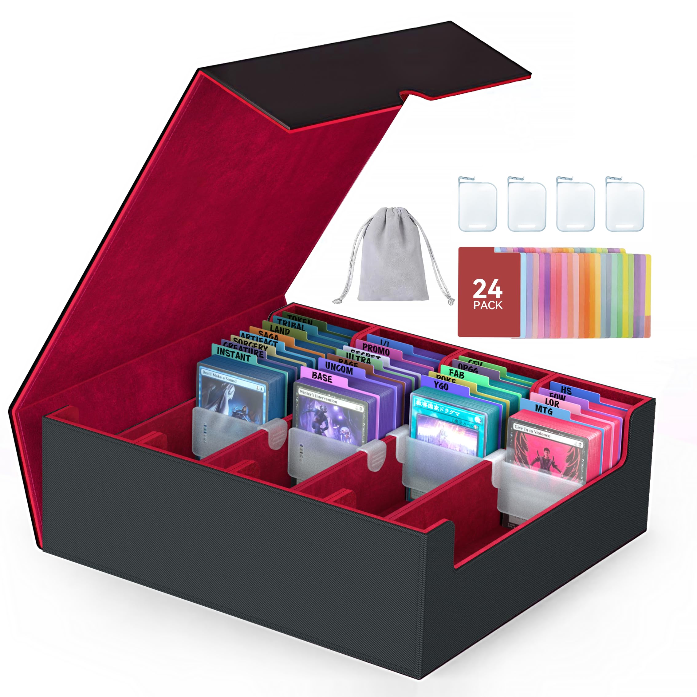 ENTUMO 4-Row【3200+】 Trading Card Storage Box, Card Organizer Holder With 50 Sleeves & 24 Dividers, Case Fit for Mtg Tcg Magic Commander Deck Playing Cards, Deck Box for Baseball Sport Card — image 1