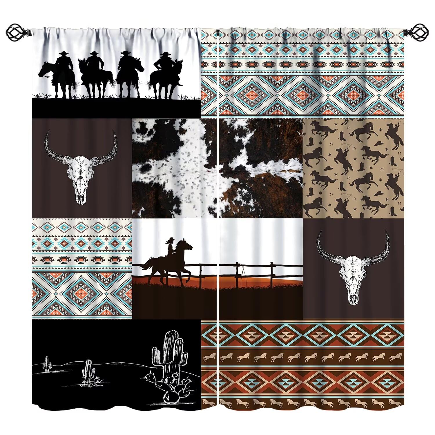 JADERYS Cowboy Blackout Curtains Aztec Vintage Rustic Farmhouse Western Cowboy Cactus Bull Skull for Boys Men Bedroom Living Room Bathroom Rod Pocket