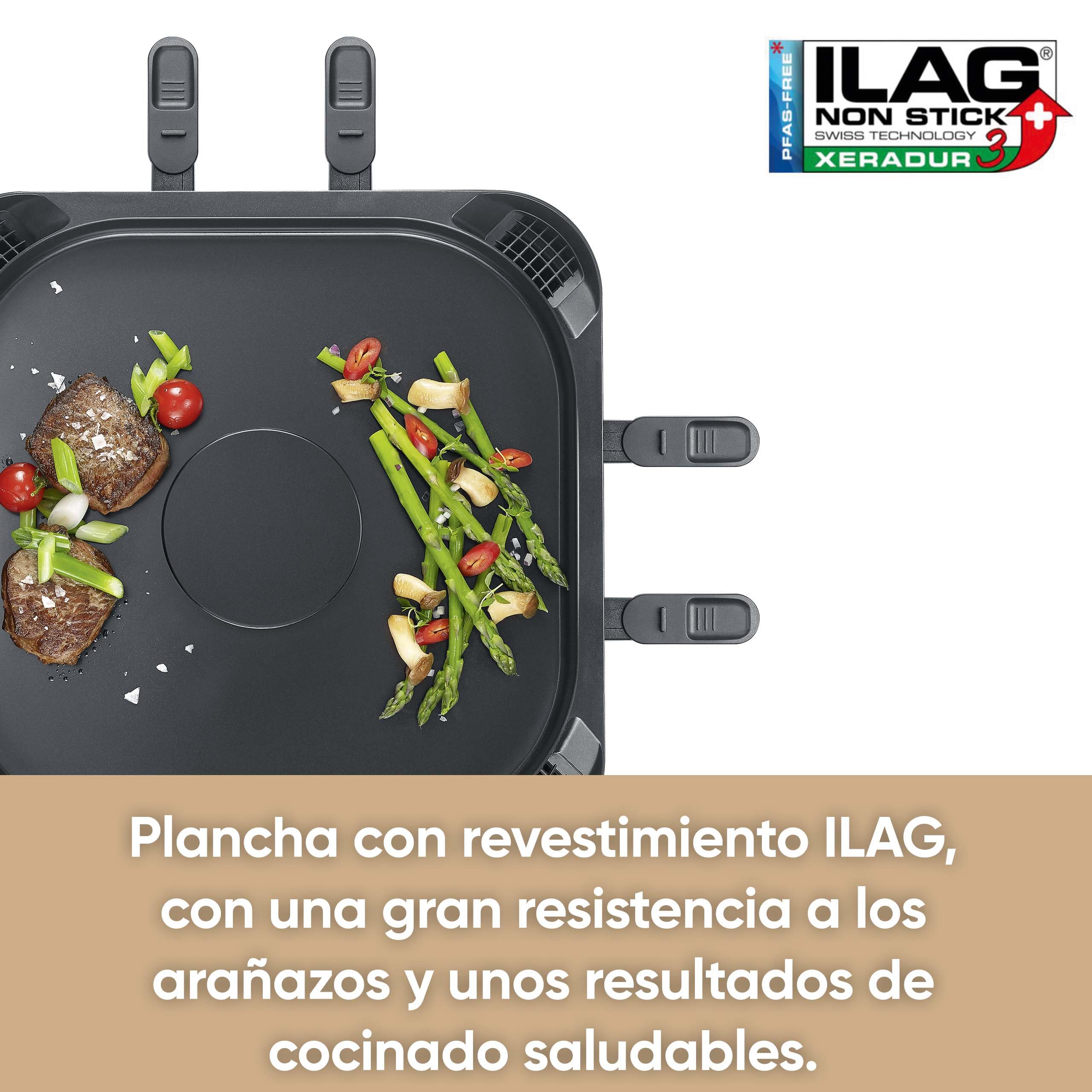 SEVERIN Raclette Grill Digital con Filtro de Aire Circulante, Parrilla Eléctrica para 8 Personas, Placa y Sartenes Aptas para Lavavajillas, Control de Temperatura Digital RG 2350