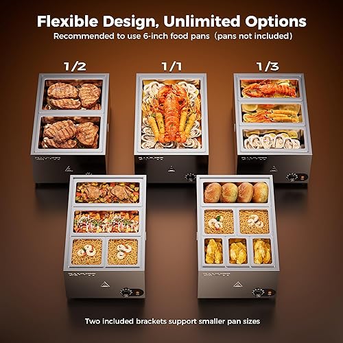 Miniatura 2 de Bain Marie - Calentador de alimentos eléctrico de 1200 W, temperatura ajustable de 86  185 F, vapor de bufé de acero inoxidable para encimera,