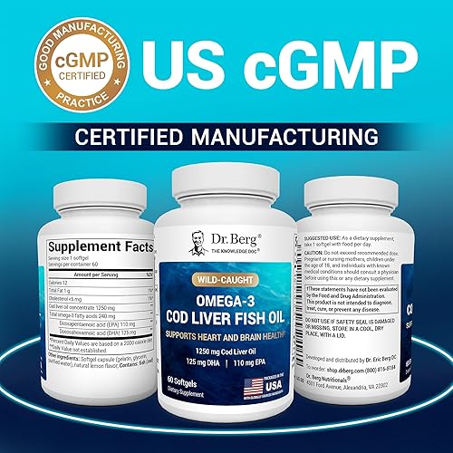 Miniatura 5 de Dr. Berg Aceite de pescado de hígado de bacalao omega-3 de máxima fuerza (1250 mg) de bacalao capturado en la naturaleza - Aceite de pescado omega-3