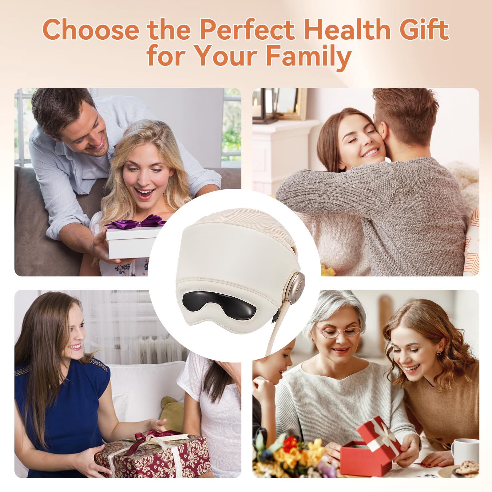 Masajeador recargable para cabeza y ojos con calor: para dolores de cabeza, alivio del estrés y fatiga, ideal para descansar y relajarse, el mejor regalo para mamá y papá.