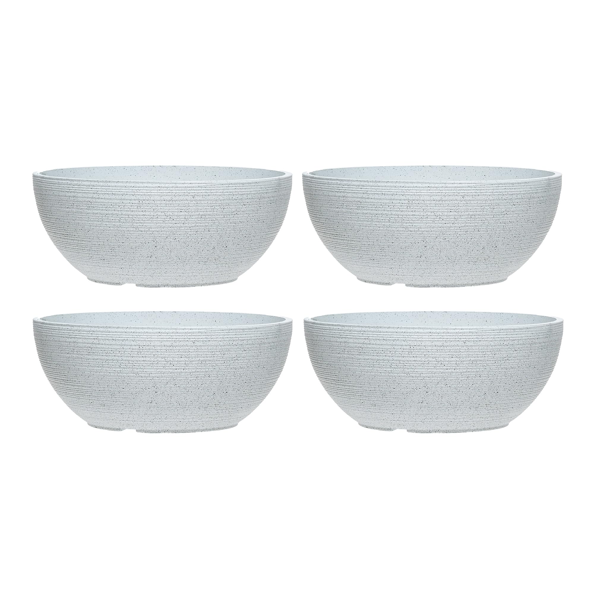simpa Grooved Speckle Bowl Pot Plastic Planter - Suitable for Indoor or Outdoor Use - 13cm (H) x 35cm (Dia) (4, White)