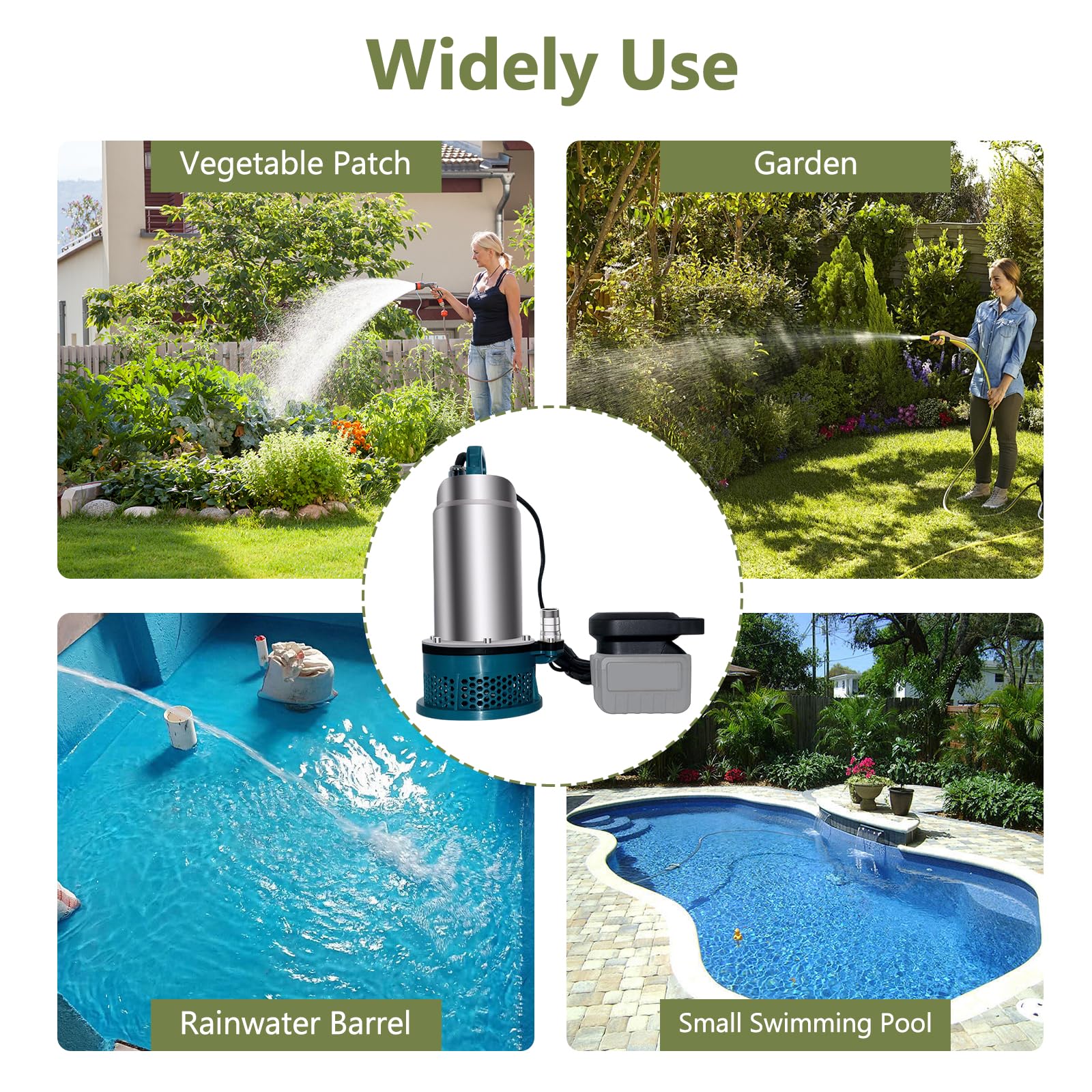 Bomba de agua Compatible con Makita 18V, 5000L/H Bomba Sumergible con Manguera de agua de 5 m, Cable de 3m, bomba de sumidero para Piscina, Camas de Agua, Ducha de Jardín, Charco, Agua Sucia