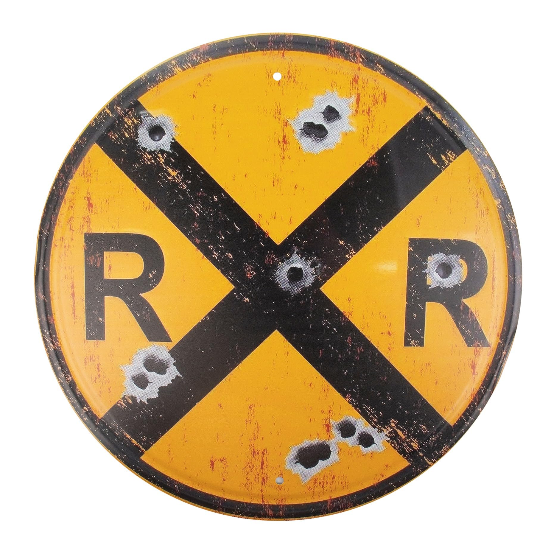 Framendino, 12 Inch Railroad Crossing Round Metal Tin Sign Retro Wall Decor for Home Gate Garden Decor-image-13