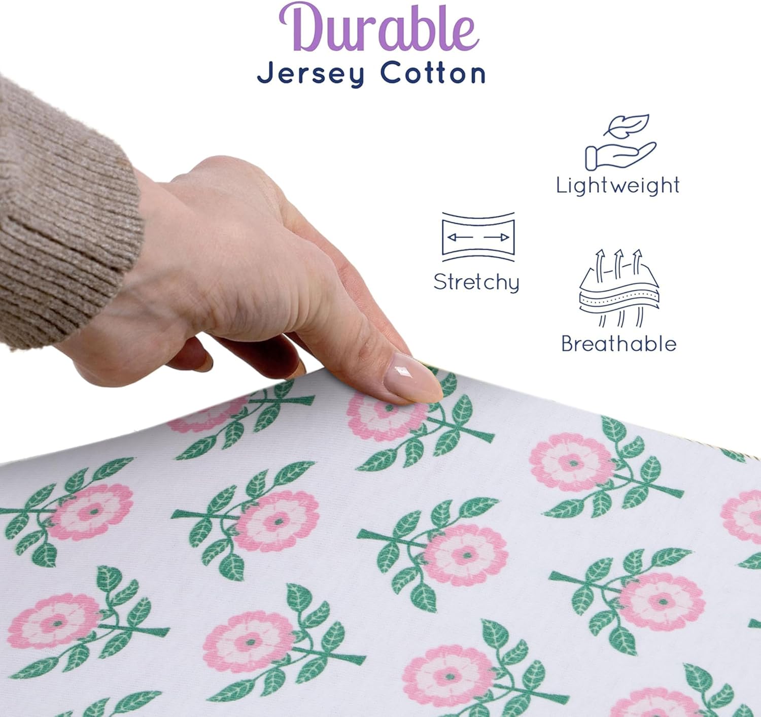 GROW WILD Crib Sheets 3 Pack - Soft & Stretchy Jersey Cotton Fitted Baby Crib Sheets for Girls, Cute Toddler Bed Sheets for Baby Girl (Hearts & Flowers)