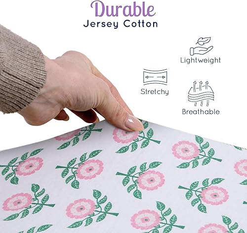 Miniatura 6 de GROW WILD Juego de 3 sábanas para cuna, suaves y elásticas, de algodón, para cuna, para niñas, lindas sábanas para bebé niña (corazones y flores)