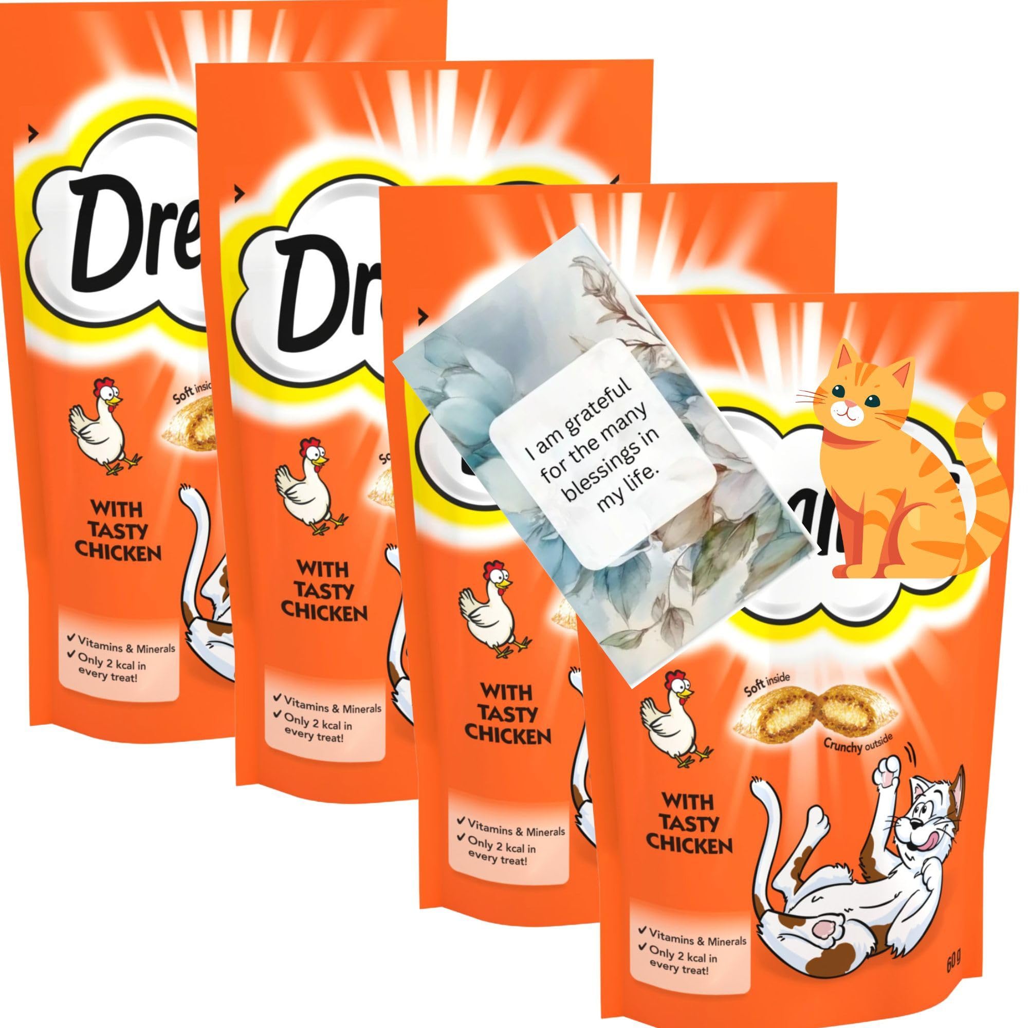 Cat Treats, Tasty Snacks with Tempting Chicken Pouch, Bundle 60g (4 Pack), 1 count (Pack of 4)