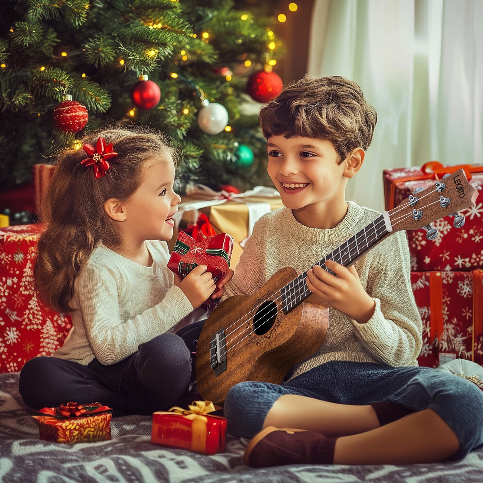 LEKATO Ukelele soprano Sapele de 21 pulgadas, kit de inicio con funda, afinador, correa, púas y cuerdas, juego de ukelele de 4 cuerdas para viajes a Hawái para principiantes