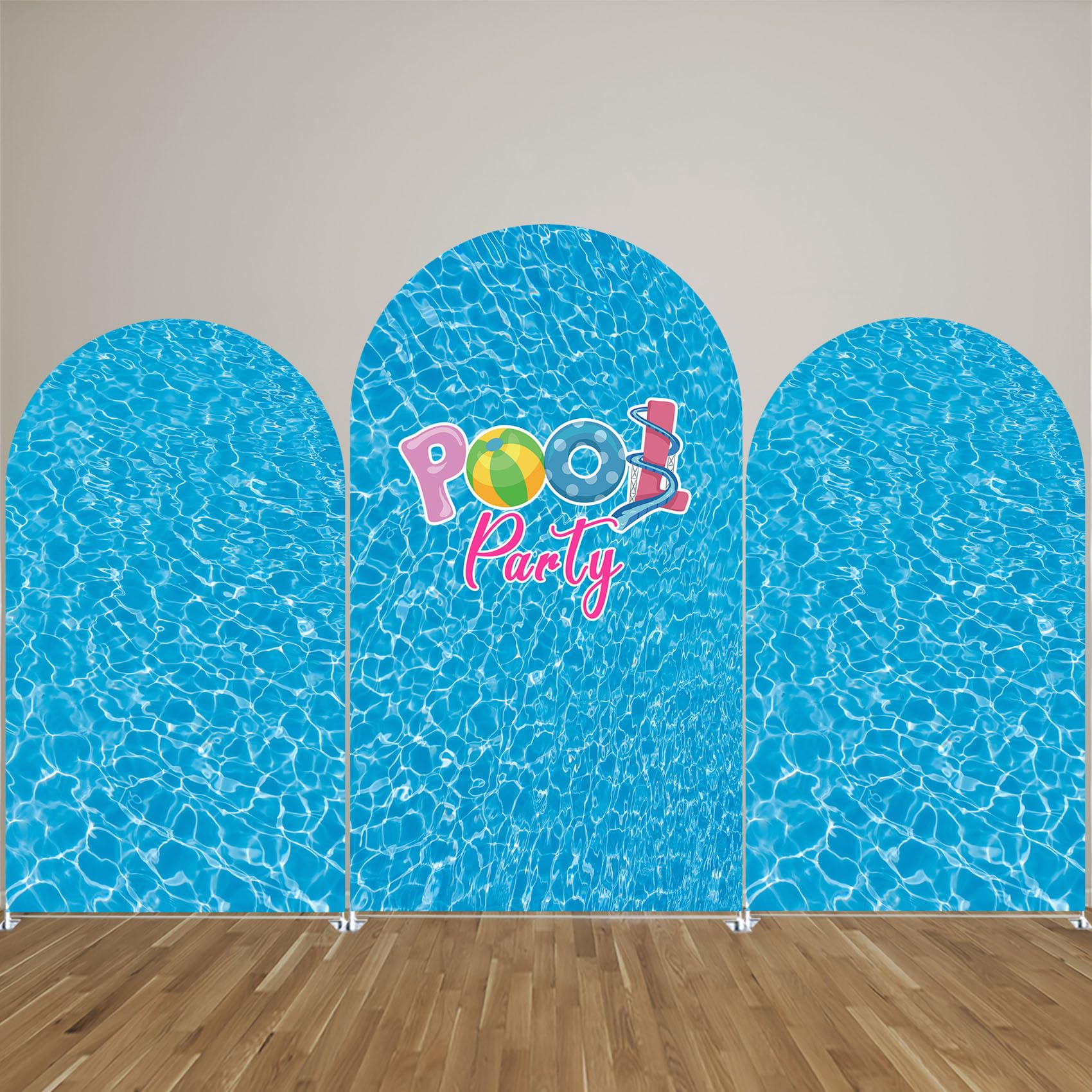 Pool Party Theme Arch Backdrop Cover for Baby Birthday Decoration,Double-Layered Blue Water Background,Elastic and Washable. (3x6ft(90x180cm),GX-3027)