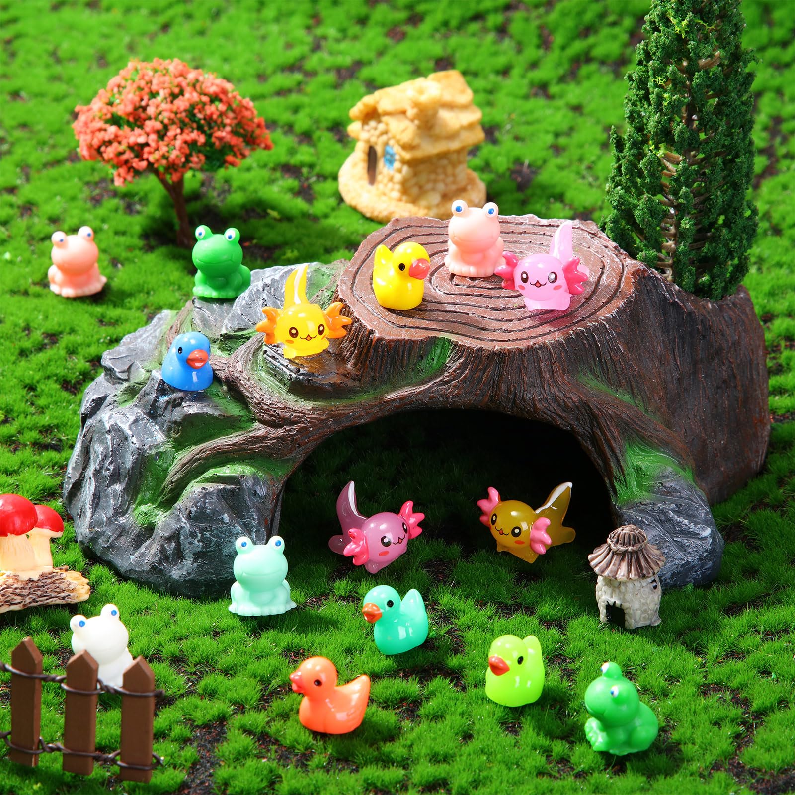 Barydat 200 Pcs Mini Resin Animals Figures Small Variety Animals to Hide Tiny Duck Axolotl Dinosaur Turtle Mushroom Figures for Christmas Easter Gifts Landscape Game Garden Decorations Garden Crafts - Image 4
